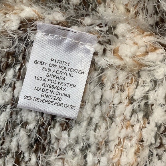 ALTAR’D State Eyelash Chenille Sherpa brown & cream hooded open Cardigan sweater - Picture 6 of 7